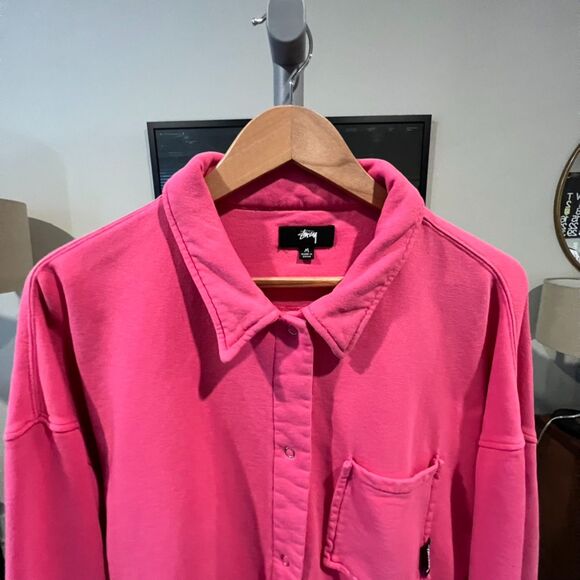 Stussy - LS Snap Button Knit "Huron" Overshirt (#218121) - Hot Pink - Picture 3 of 7